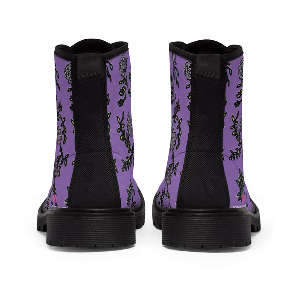 Purple Floral Women's Boots, Purple and Black Floral Women's Boots, Best Winter Boots For Women (US Size 6.5-11)