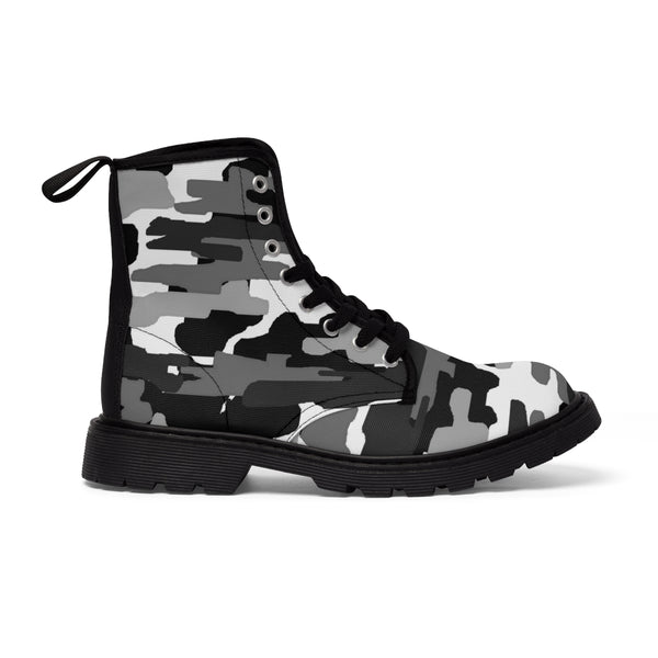 Grey Camo Print Women's Boots, Camouflaged Army Military Print Designer Best Winter Boots For Women (US Size 6.5-11)