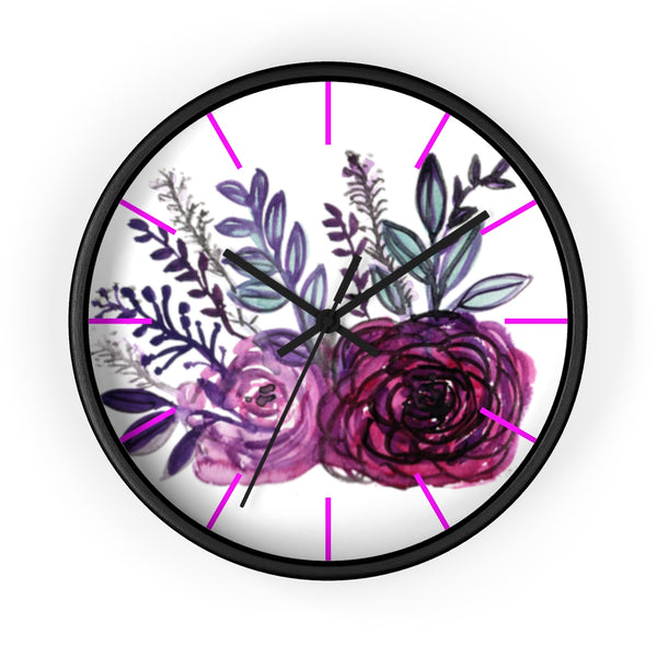 Purple Rose Garden Fairy Rose Floral 10 inches Diameter Wall Clock - Made in USA-Wall Clock-Black-Black-Heidi Kimura Art LLC Purple Rose Floral Clock, Flower Vintage Style 10 inches Dia. Best Wall Clock,  Purple Rose Garden Fairy Rose Floral 10 inches Diameter Wall Clock - Made in USA