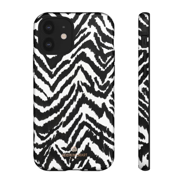 White Tiger Stripe Phone Case, Animal Print Best Tough Designer Phone Case -Made in USA-Phone Case-Printify-iPhone 12-Glossy-Heidi Kimura Art LLC
