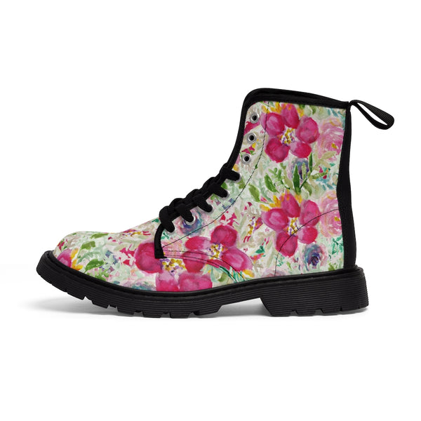 Pink Floral Print Men's Boots, Best Hiking Winter Boots Laced Up Shoes For Men-Shoes-Printify-Heidi Kimura Art LLC