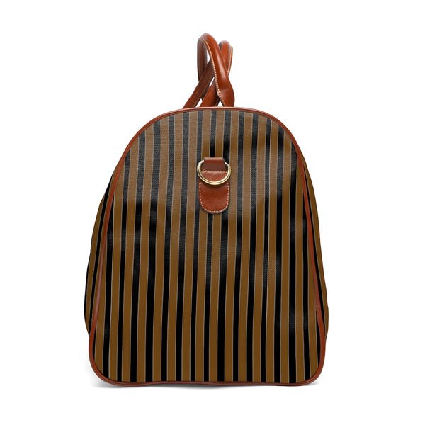 Brown Striped Waterproof Travel Bag