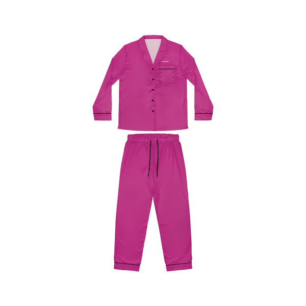 Hot Pink Women's Satin Pajamas, Luxury Premium Solid Color Loungewear For Women