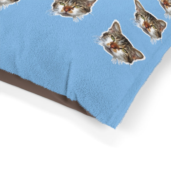 Light Blue Cat Pet Bed, Solid Color Machine-Washable Pet Pillow With Zippers-Printed in USA-Pets-Printify-Heidi Kimura Art LLC