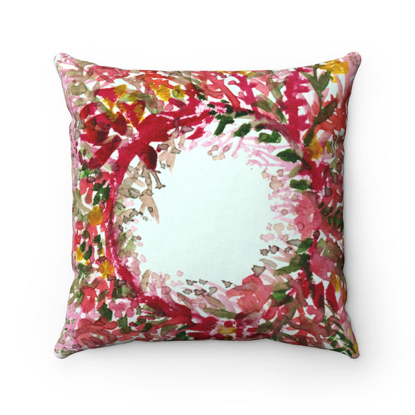 Cute Red and Yellow Fall Floral Wreath Spun Polyester Square Pillow - Made in USA-Pillow-Heidi Kimura Art LLC