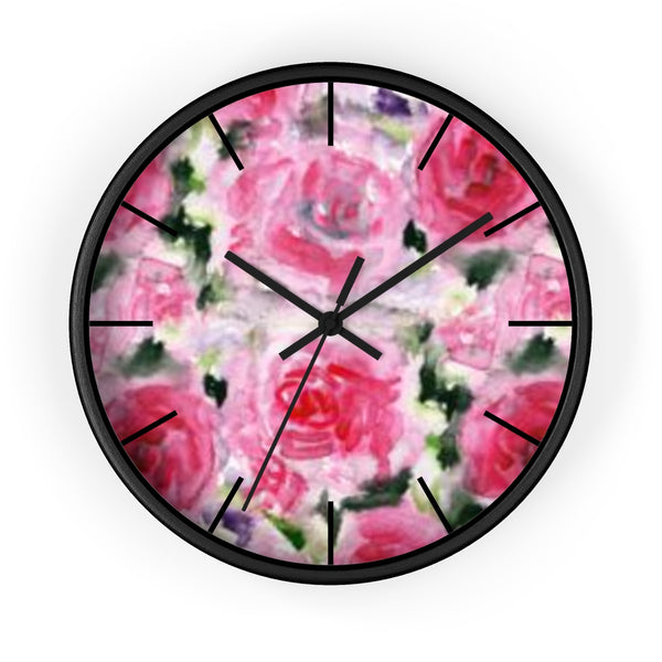 Pink Garden Rose Floral Rose Flower Print 10 inch Diameter Wall Clock - Made in USA-Wall Clock-Black-Black-Heidi Kimura Art LLC Pink Floral Wall Clock, Pink Garden Rose Floral Rose Flower Print 10 inch Diameter Wall Clock - Made in USA