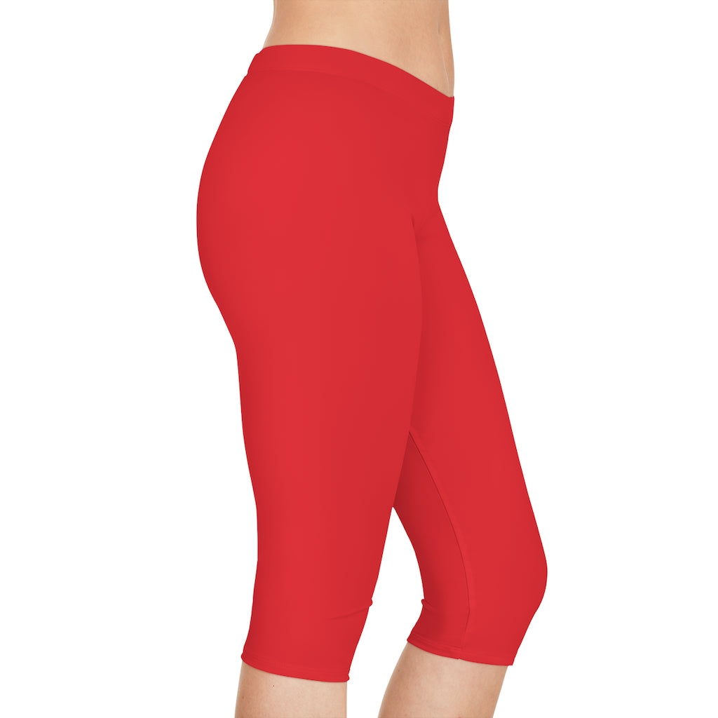 Bright Red Women's Capri Leggings, Knee-Length Polyester Capris