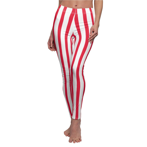 Red Striped Women's Casual Leggings-All Over Prints-Printify-Heidi Kimura Art LLC