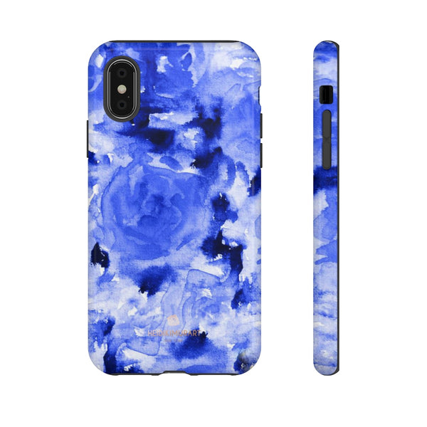 Blue Floral Print Phone Case, Roses Tough Designer Phone Case -Made in USA-Phone Case-Printify-iPhone XS-Glossy-Heidi Kimura Art LLC
