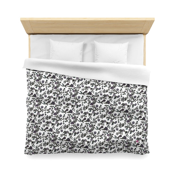 White Floral Microfiber Duvet Cover