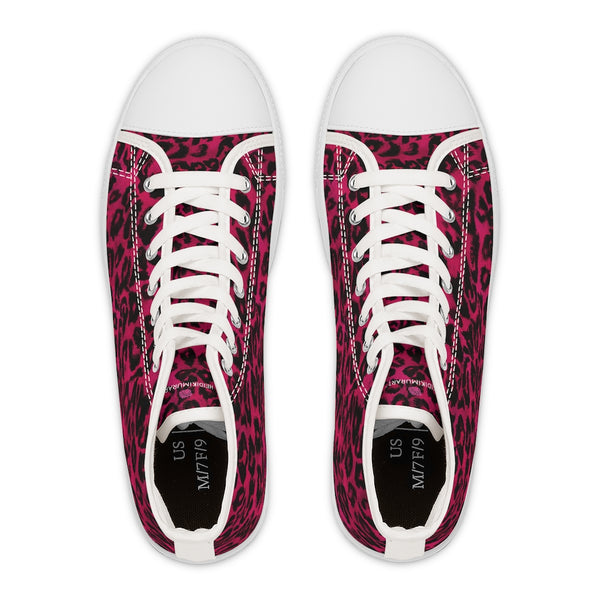 Pink Leopard Ladies' High Tops, Animal Print Best Women's High Top Sneakers