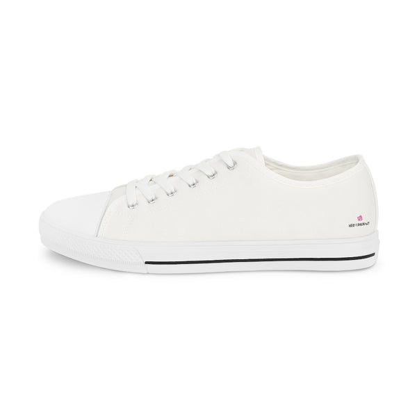 White Solid Color Men's Shoes, Best Men's Low Top Sneakers, Modern Must Have Essential Solid Color Tennis Shoes For Men