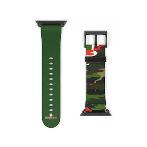 Green & Red Camo Army Print 38mm/42mm Watch Band For Apple Watch- Made in USA-Watch Band-38 mm-Black Matte-Heidi Kimura Art LLC