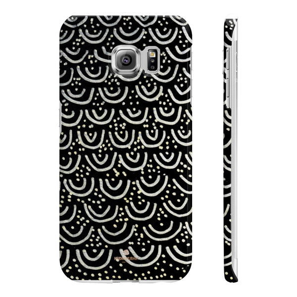 Black Mermaid Scale Print Slim iPhone/ Samsung Galaxy Phone Case, Made in UK-Phone Case-Samsung Galaxy S6 Edge Slim-Glossy-Heidi Kimura Art LLC