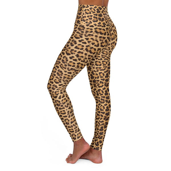 Brown Leopard Animal Print Tights, Women's Sexy High Waisted Yoga Leggings-All Over Prints-Printify-Heidi Kimura Art LLC