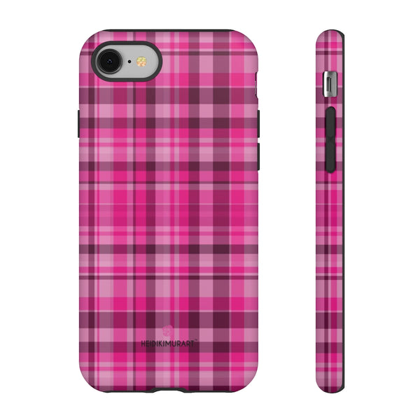 Pink Plaid Designer Tough Cases, Modern Tartan Plaid Print Women's Phone Case-Made in USA - Heidikimurart Limited 