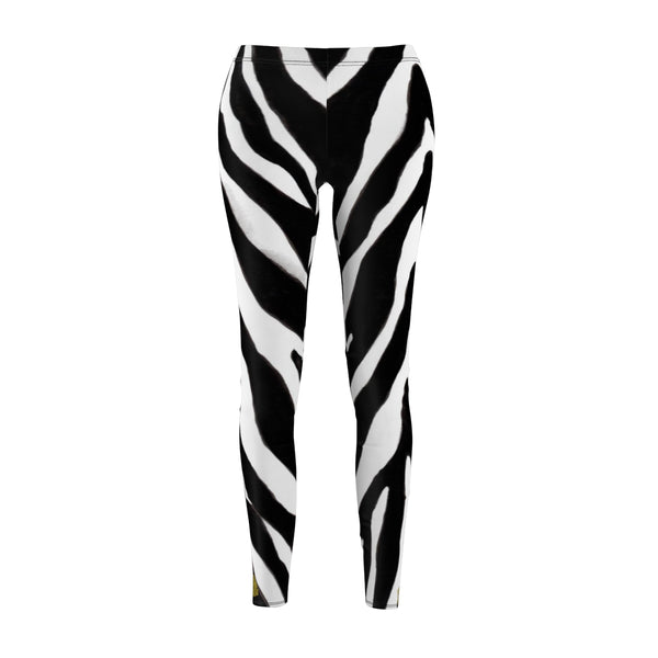 Women's Designer Zebra Stripe Animal Print Skinny Fit Casual Leggings - Made in USA-Casual Leggings-White Seams-M-Heidi Kimura Art LLC