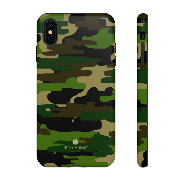 Green Brown Camouflage Phone Case, Army Military Print Tough Designer Phone Case -Made in USA-Phone Case-Printify-iPhone XS MAX-Matte-Heidi Kimura Art LLC