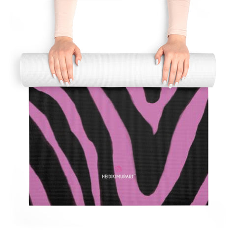 Pink Zebra Foam Yoga Mat, Light Pink and Black Animal Print Wild & Fun Stylish Lightweight 0.25" thick Best Designer Gym or Exercise Sports Athletic Yoga Mat Workout Equipment - Printed in USA (Size: 24″x72")