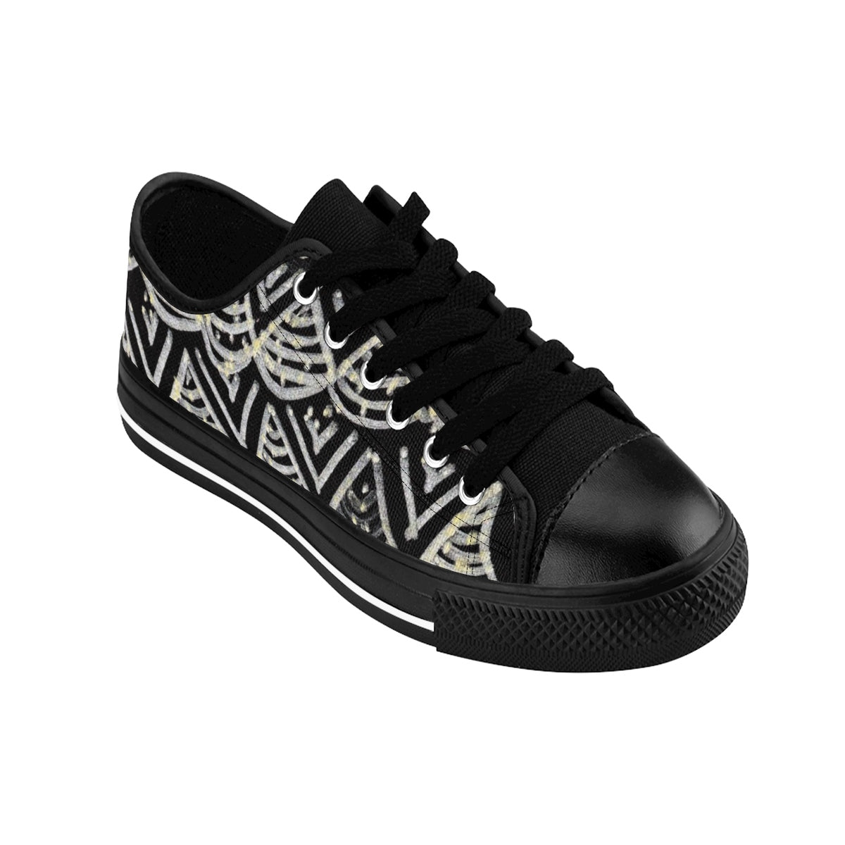 Black Chevron Pattern Mermaid King Men's Low Top Nylon Canvas Tennis Sneakers Shoes-Men's Low Top Sneakers-Black-US 9-Heidi Kimura Art LLC