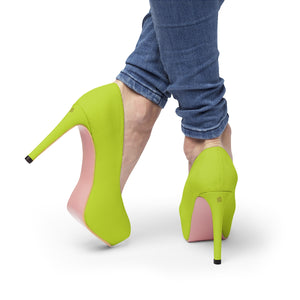Lime Green Solid Color Print Designer Women's Platform 4 inch Heels (US Size: 5-11)-4 inch Heels-Pink-US 7-Heidi Kimura Art LLC
