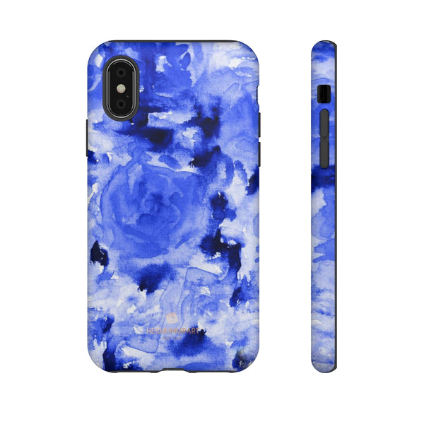 Blue Floral Print Phone Case, Roses Tough Designer Phone Case -Made in USA-Phone Case-Printify-iPhone XS-Matte-Heidi Kimura Art LLC