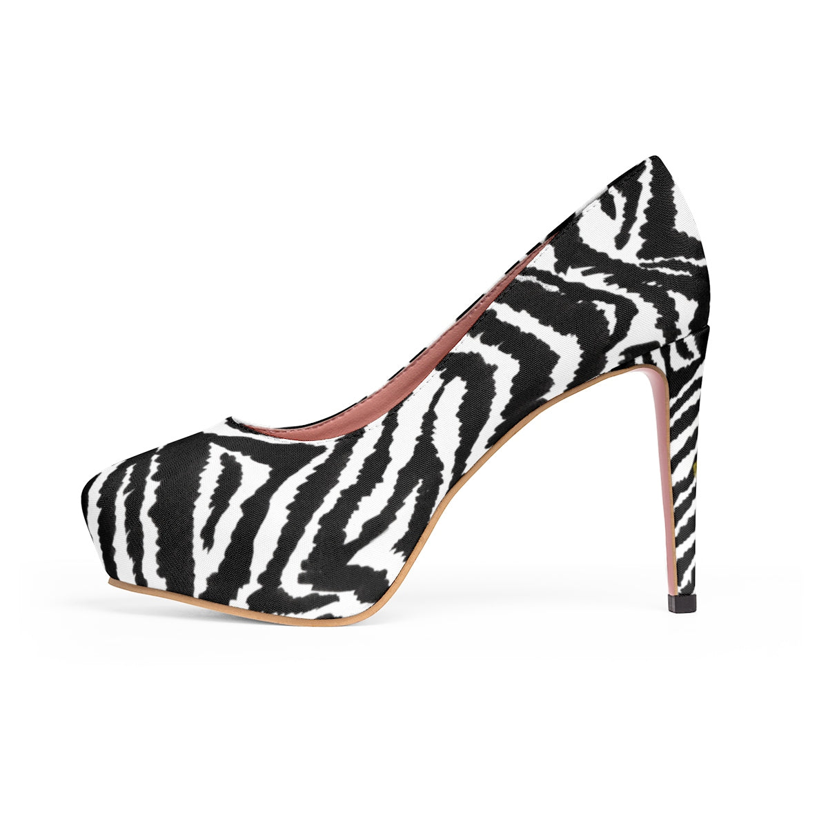Zebra Print Women's Heels, Best Black White Stripe Animal Print 4 inch Platform Heels-4 inch Heels-US 7-Heidi Kimura Art LLC