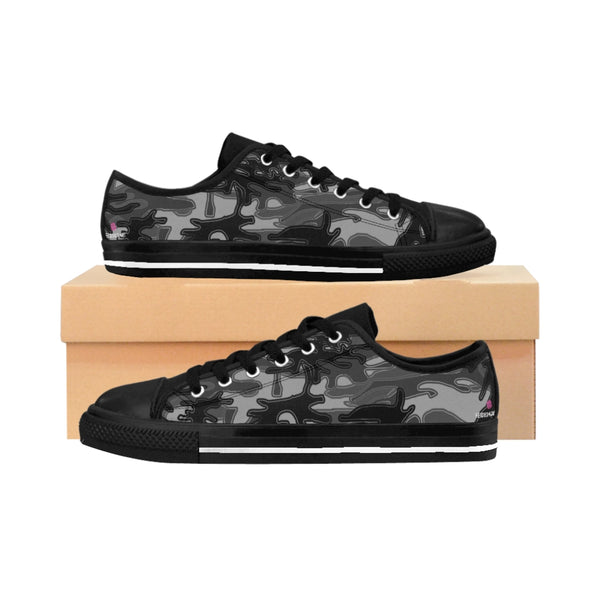 Gray Camo Print Women's Sneakers, Army Military Camouflage Printed Fashion Canvas Tennis Shoes