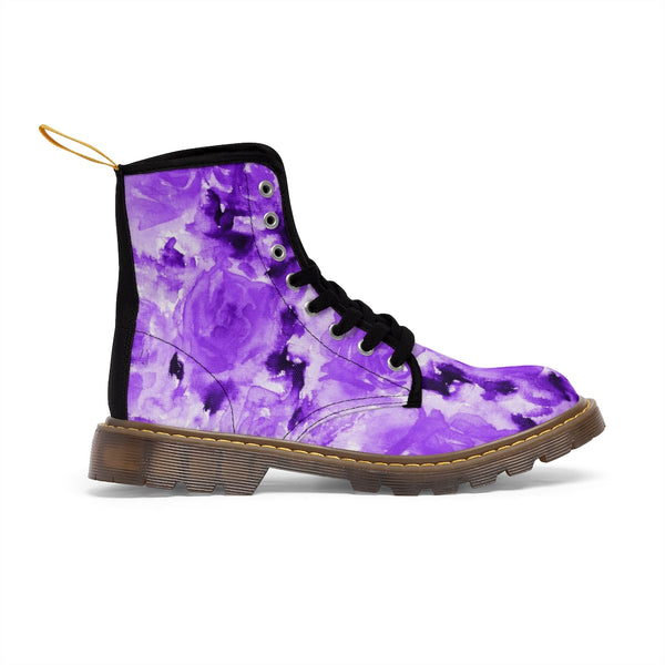 Purple Floral Abstract Women's Boots, Best Cute Chic Designer Ladies' Combat Hiking Boots