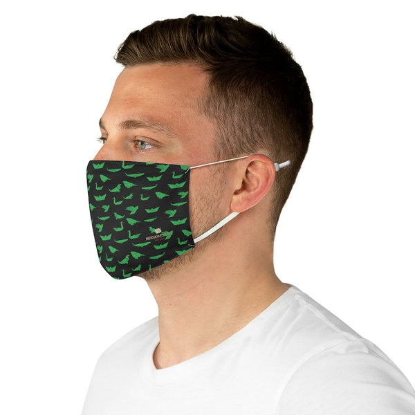 Japanese Style Crane Face Mask, Black Green Adult Modern Fabric Face Mask-Made in USA-Face Mask-Printify-MWW on Demand-One size-Heidi Kimura Art LLC