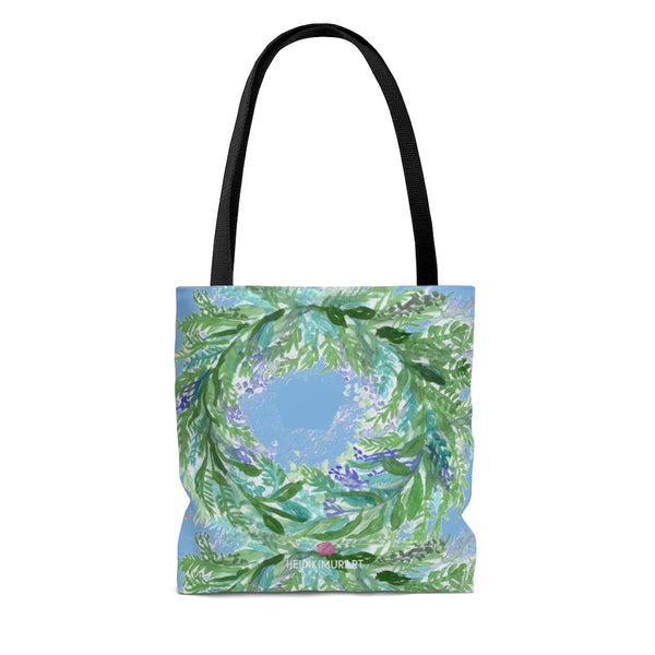 Blue Floral Print Tote Bag, Floral Lavender Print Best Designer Colorful Square 13"x13", 16"x16", 18"x18" Premium Quality Market Tote Bag - Made in USA