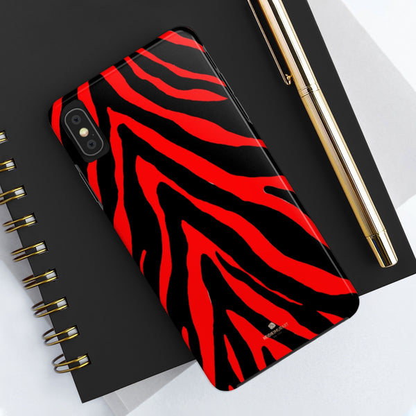 Red Zebra Stripe Phone Case, Animal Print Case Mate Tough Phone Cases-Made in USA - Heidikimurart Limited 