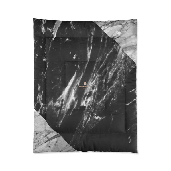 Gray Black White Marble Print Comforter For King/Queen/Full/Twin Bed - Made in USA-Comforter-68x88 (Twin Size)-Heidi Kimura Art LLC