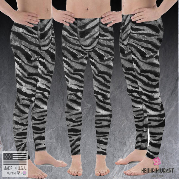 Gray Tiger Stripe Print Meggings, Animal Print Men's Leggings Run Tights- Made in USA/EU-Men's Leggings-Heidi Kimura Art LLC