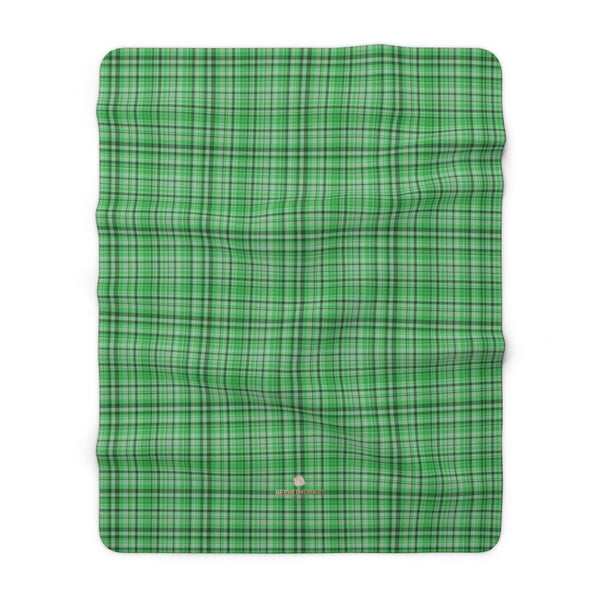 Green Plaid Tartan Print Designer Cozy Sherpa Fleece Blanket-Made in USA-Blanket-60" x 80"-Heidi Kimura Art LLC