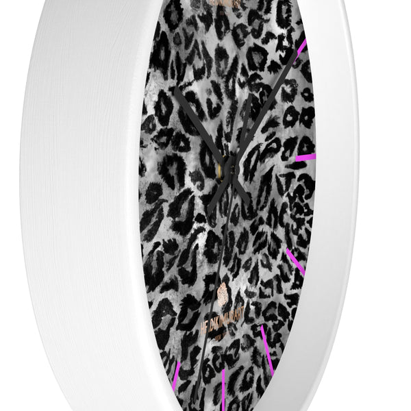 Gray Leopard Print Wall Clock, Animal Print 10 in. Dia. Indoor Wall Clock- Made in USA-Wall Clock-Heidi Kimura Art LLC
