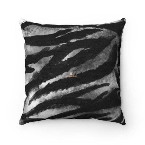 Gray Tiger Stripe Print Pillow, Animal Print Square Pillow 14"/16"/18"/20"- Made in USA/EU-Pillow-14x14-Heidi Kimura Art LLC