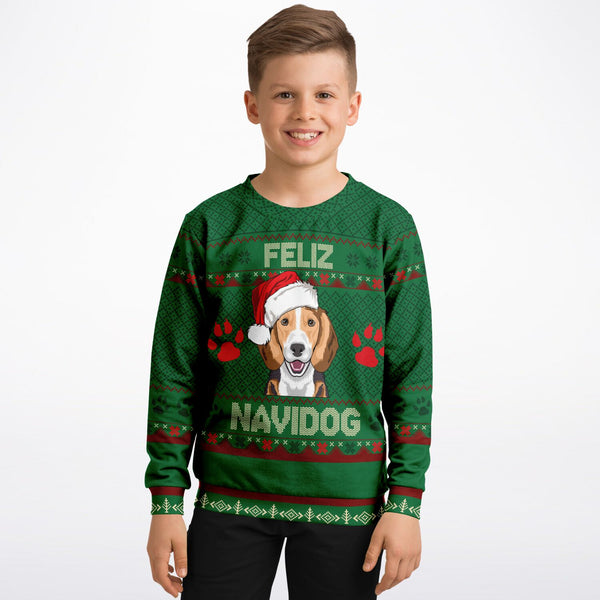 Feliz Navidog Beagle Christmas Sweatshirt, For Kids