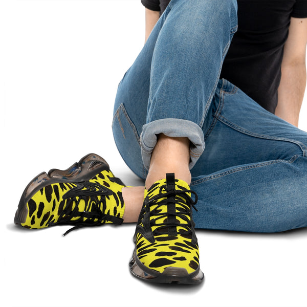 Yellow Cheetah Print Men's Shoes, Best Comfy Men's Mesh Sports Sneakers Shoes (US Size: 5-12)