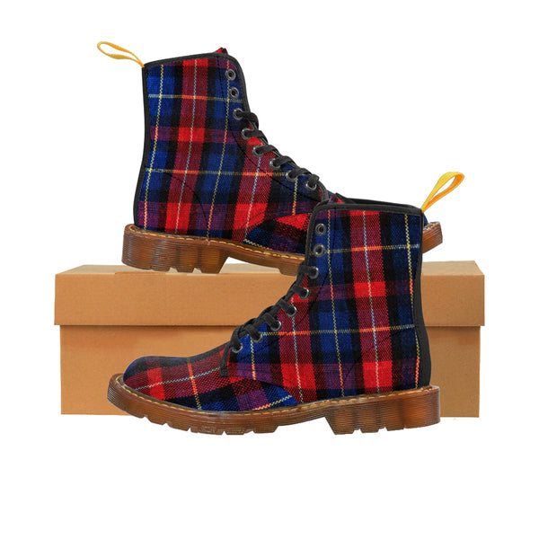 Comfortable Red Plaid Tartan Print Fashion Men's Winter Boots (US Size: 7-10.5)-Men's Boots-Brown-US 10-Heidi Kimura Art LLC