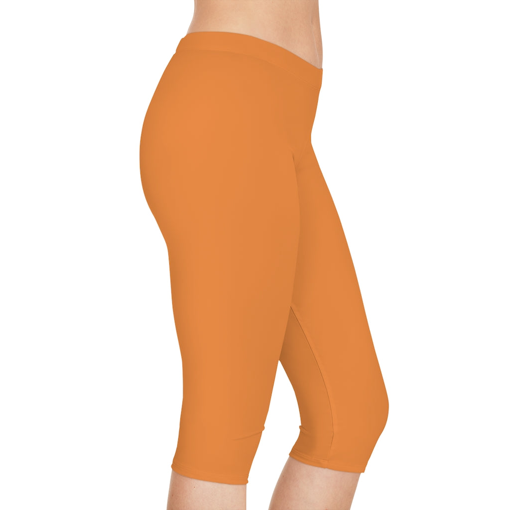 Yellow Color Women's Capri Leggings, Knee-Length Polyester Capris Tights-Made  in USA (US Size: XS-2XL)