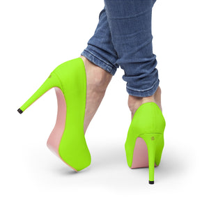 Bright Neon Green Solid Color Print Designer Women's Platform 4 inch Heels (US Size: 5-11)-4 inch Heels-Pink-US 7-Heidi Kimura Art LLC
