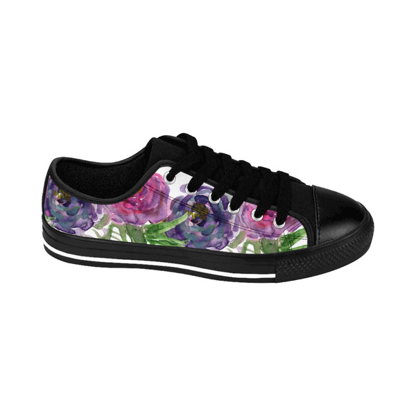 Pink Purple Floral Women's Sneakers, Floral Rose Print Best Tennis Casual Shoes For Women (US Size: 6-12)