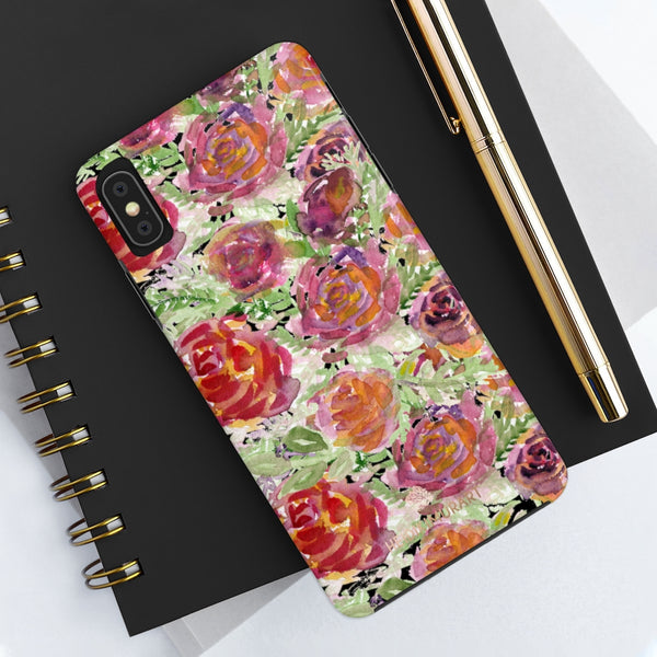 Black Garden Rose Floral Print Phone Case, Flower Case Mate Tough Phone Cases-Made in USA - Heidikimurart Limited 