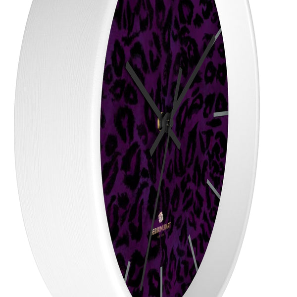 Purple Leopard Animal Print Large Unique Indoor Designer 10" Dia. Wall Clocks- Made in USA-Wall Clock-Heidi Kimura Art LLC