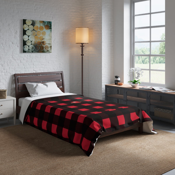 Red Buffalo Plaid Print Best Comforter For King/Queen/Full/Twin Bed - Made in USA-Comforter-Heidi Kimura Art LLC