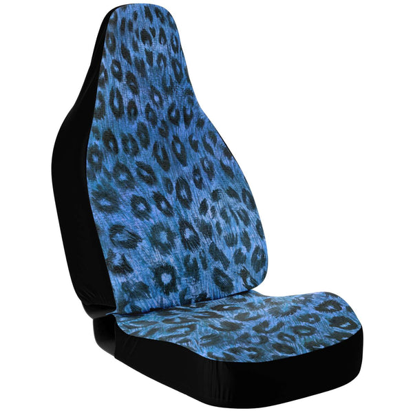 Leopard Car Seat Cover, Blue Leopard Animal Print Designer Essential Premium Quality Best Machine Washable Microfiber Luxury Car Seat Cover - 2 Pack For Your Car Seat Protection, Cart Seat Protectors, Car Seat Accessories, Pair of 2 Front Seat Covers, Custom Seat Covers