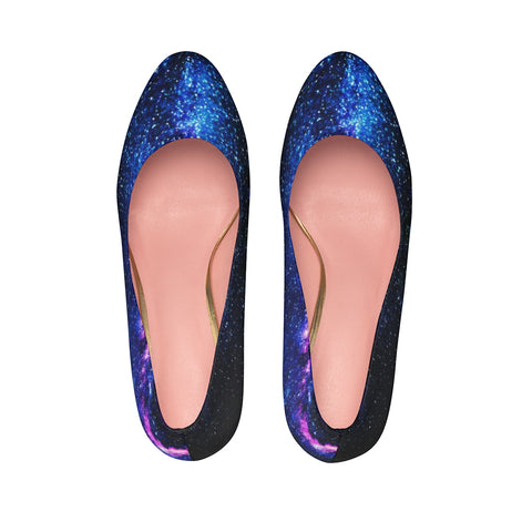 Blue Galaxy Space Print Women's Platform Heels Stiletto Pumps Shoes (US Size: 5-11)-4 inch Heels-US 7-Heidi Kimura Art LLC