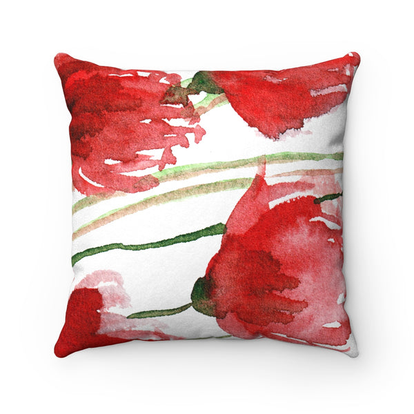 Red Poppy Flower Spring Floral Luxury Faux Suede Square Pillow - Made in USA-Pillow-14x14-Heidi Kimura Art LLC