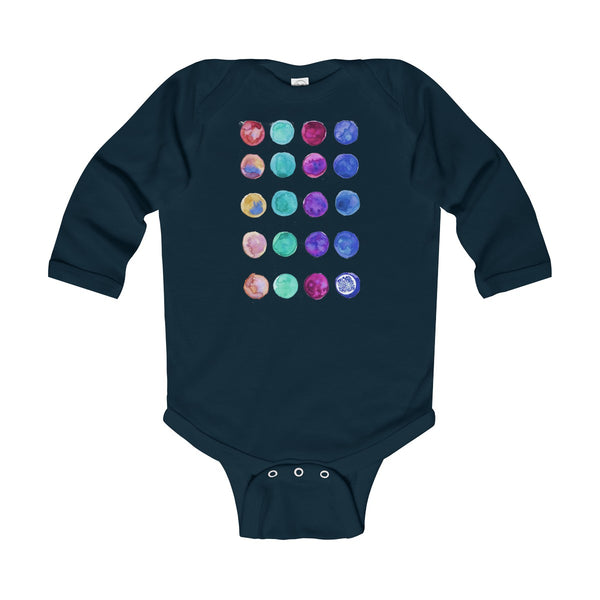 Polka Dots Print Baby's Cute Infant Long Sleeve Bodysuit - Made in UK (UK Size: 6M-24M)-Kids clothes-Navy-12M-Heidi Kimura Art LLC